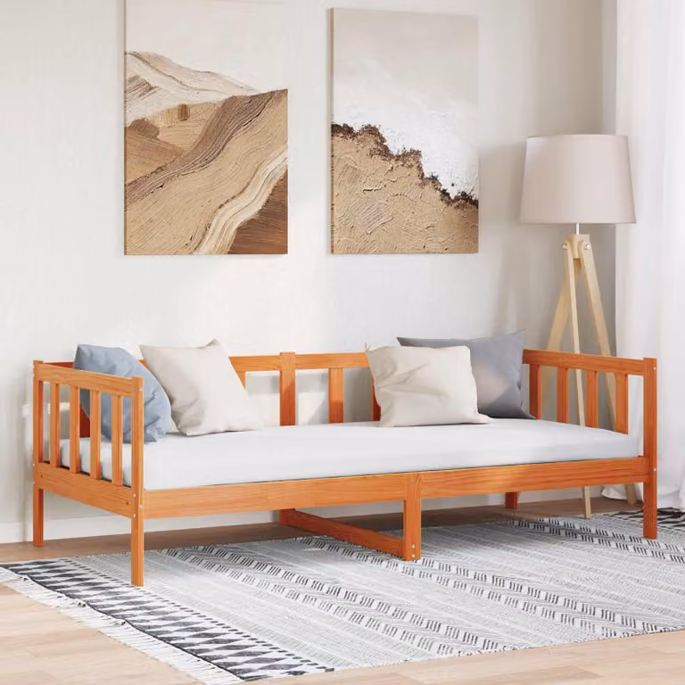 Struttura del letto in pino massello vidaXL, colore marrone cerato, L/P/H: 90 x 190 x 203,5 cm