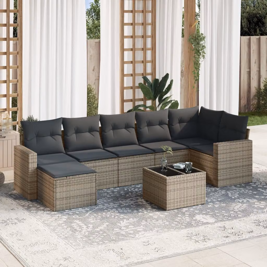 Set Divano da Giardino vidaXL 8 pz con Cuscini Grigio in Polyrattan e Struttura in Acciaio – 1