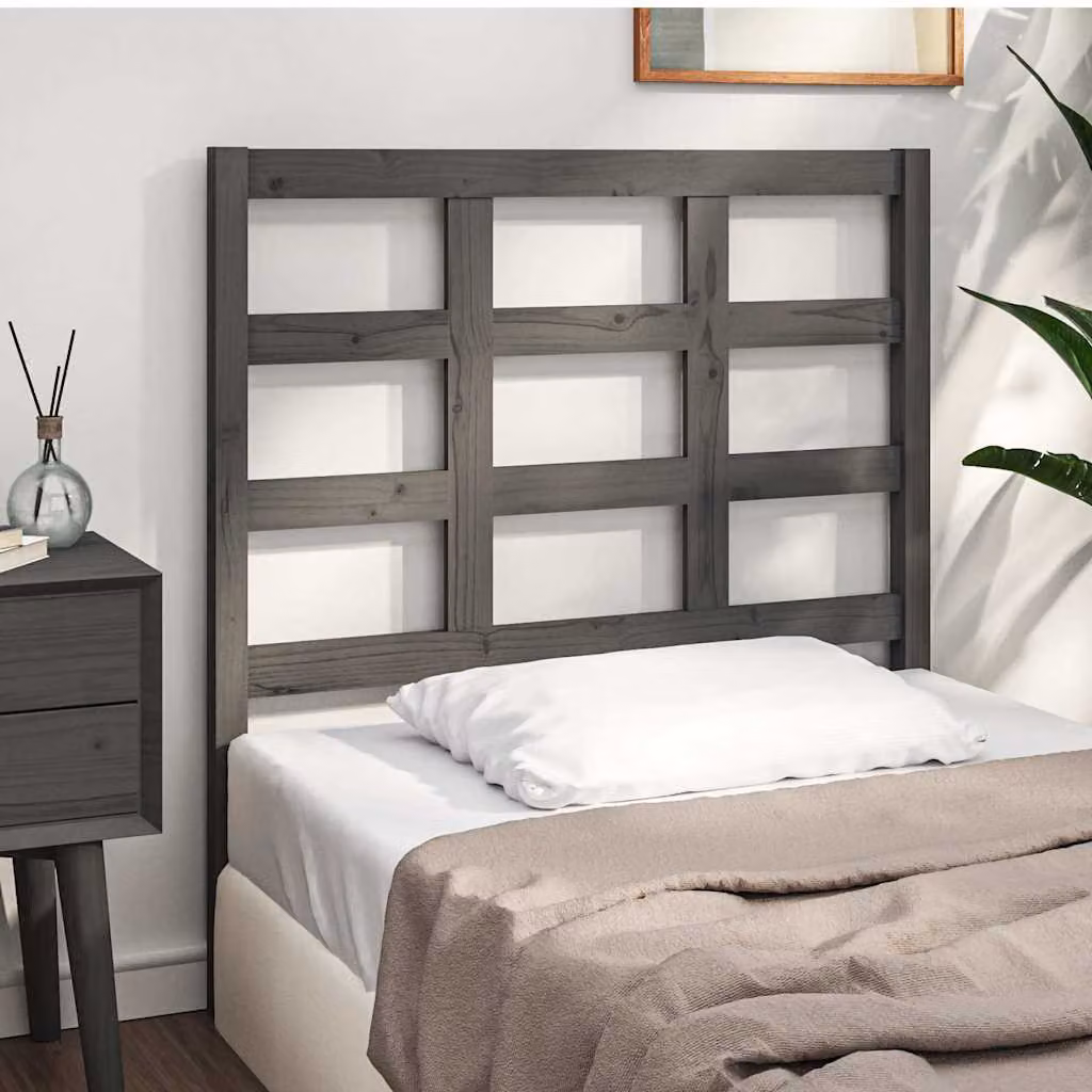 Testiera per letto vidaXL in legno massello di pino, colore grigio, L 95,5 x P 4 x H 100 cm