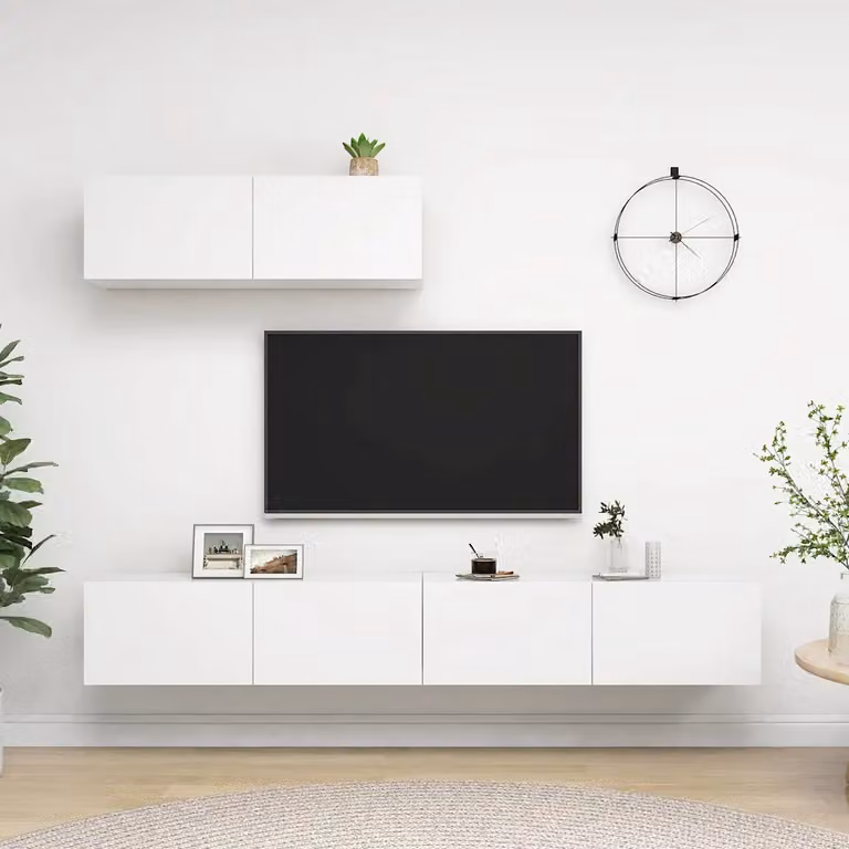 Set di 3 mobili porta TV moderni vidaXL in legno e MDF bianco opaco da appendere alla parete