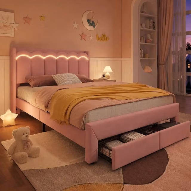 letto imbottito velluto rosa 140 x 200 cm