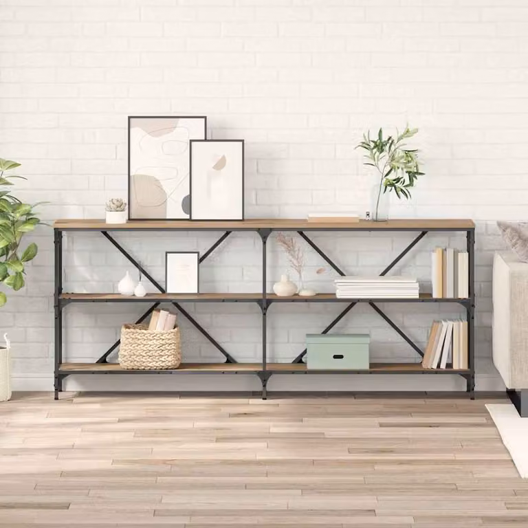 vidaXL Tavolo consolle moderno in legno color rovere, L: 180 cm, P: 30 cm, H: 75 cm