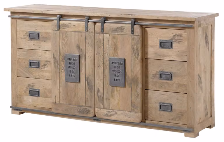 MASSIVMOEBEL24 | Sideboard Mango 170x45x90 beige lackiert RAILWAY #393