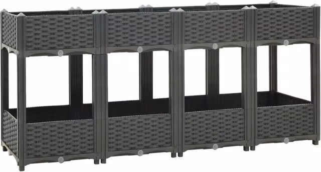 Fioriera rialzata in plastica per giardino e orto, colore grigio, L: 160 cm, P: 40 cm, H: 71 cm