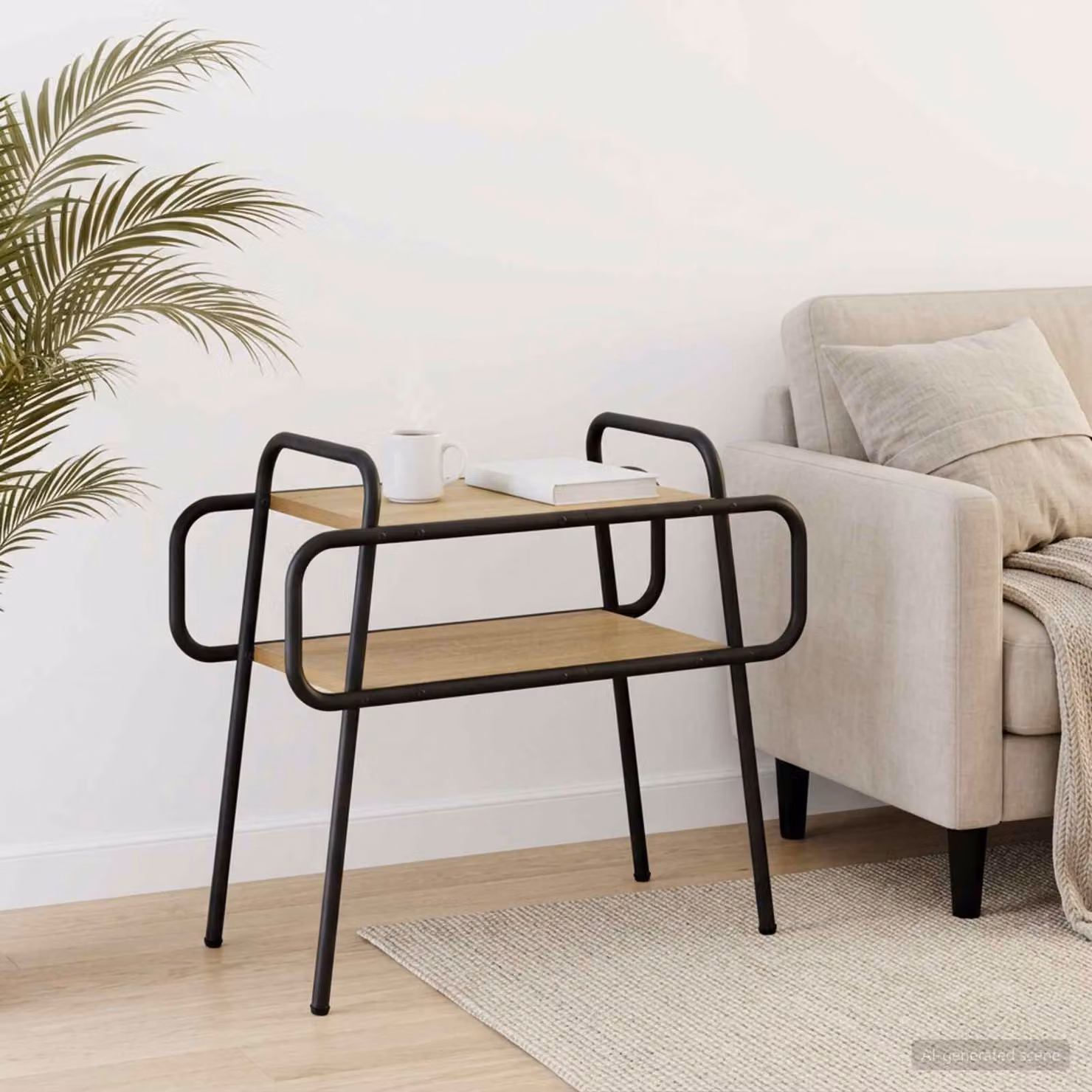 vidaXL Tavolino da salotto moderno in legno e metallo, colore marrone, L: 60 cm, P: 30 cm, H: 51 cm