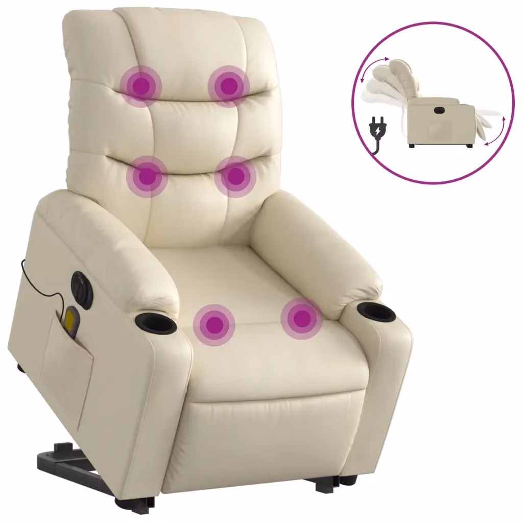 vidaXL Poltrona Alzapersona Elettrica Reclinabile Beige in Similpelle – 2