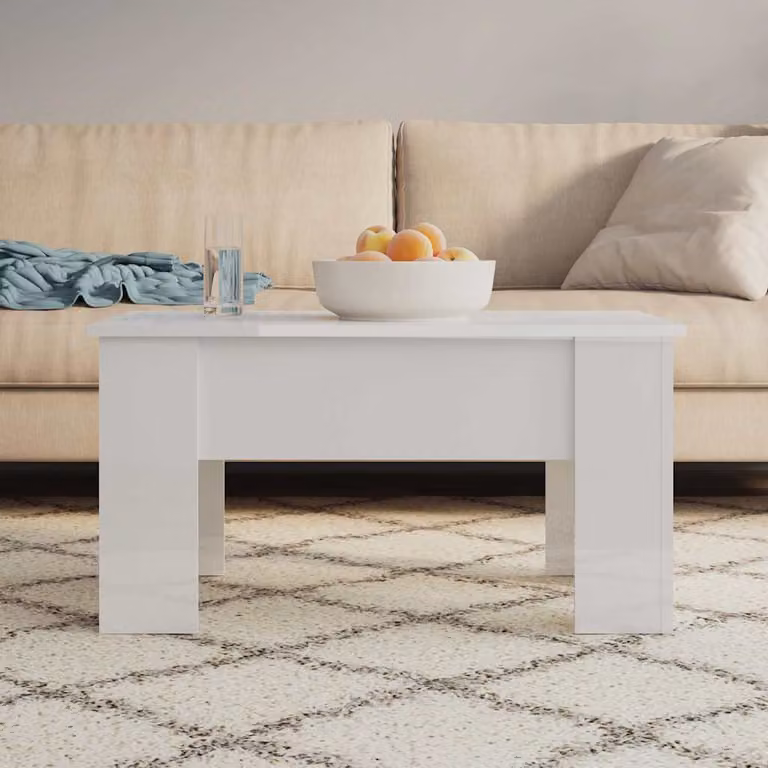 vidaXL Tavolino da Salotto Moderno Rettangolare Bianco Lucido in Legno L: 79 cm, P: 49 cm, H: 41 cm