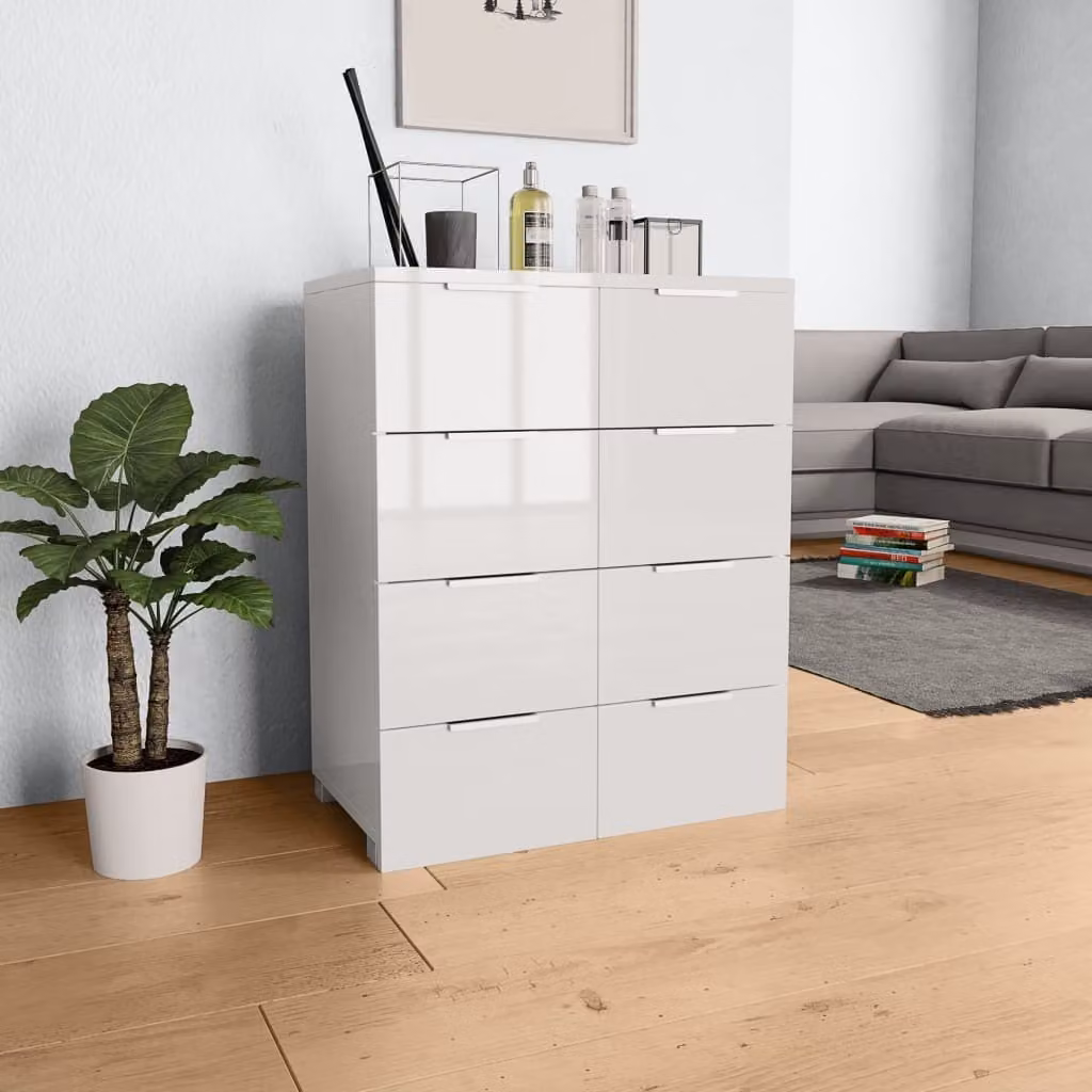 The Living Store credenza bianca lucida 60x35x80 cm materiale a base di legno