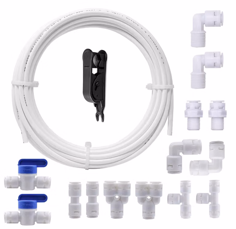 Kit di collegamento da 10 metri - 14 raccordi per filtro dell'acqua - Tubo flessibile da 1/4 di pollice - Tecnologia a innesto rapido - Materiali sicuri per uso alimentare - Assenza di perdite - Tubo per acqua
