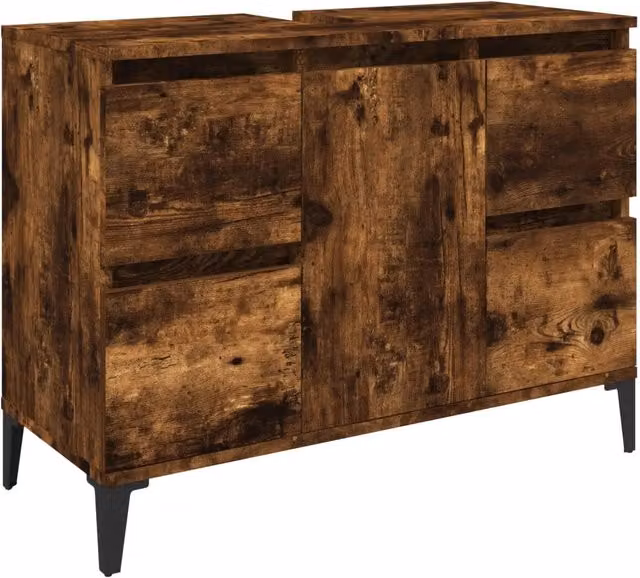 Mobile Lavabo Moderno in Rovere Fumo con Ante e Cassetti, L: 80 cm, P: 33 cm, H: 60 cm – 1