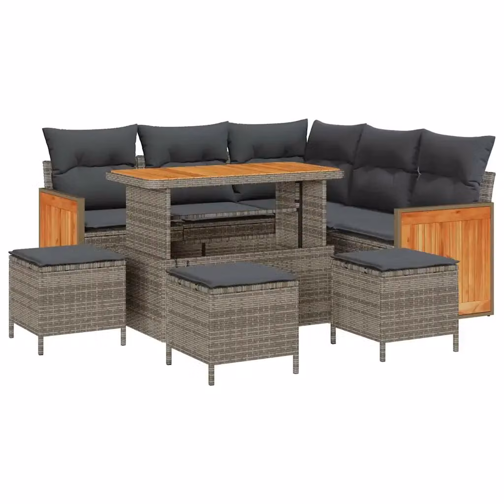 Set Divano da Giardino vidaXL a Forma di L in Polyrattan Grigio con 9 Pezzi e Cuscini Inclusi – 2