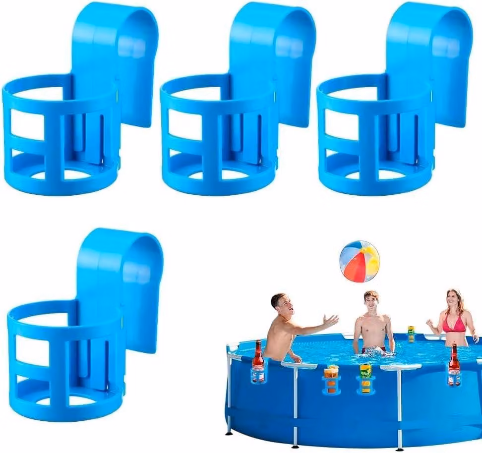 Portabicchieri per piscina, rotondi e quadrati, confezione da 4, colore blu, adatti per l'area della piscina