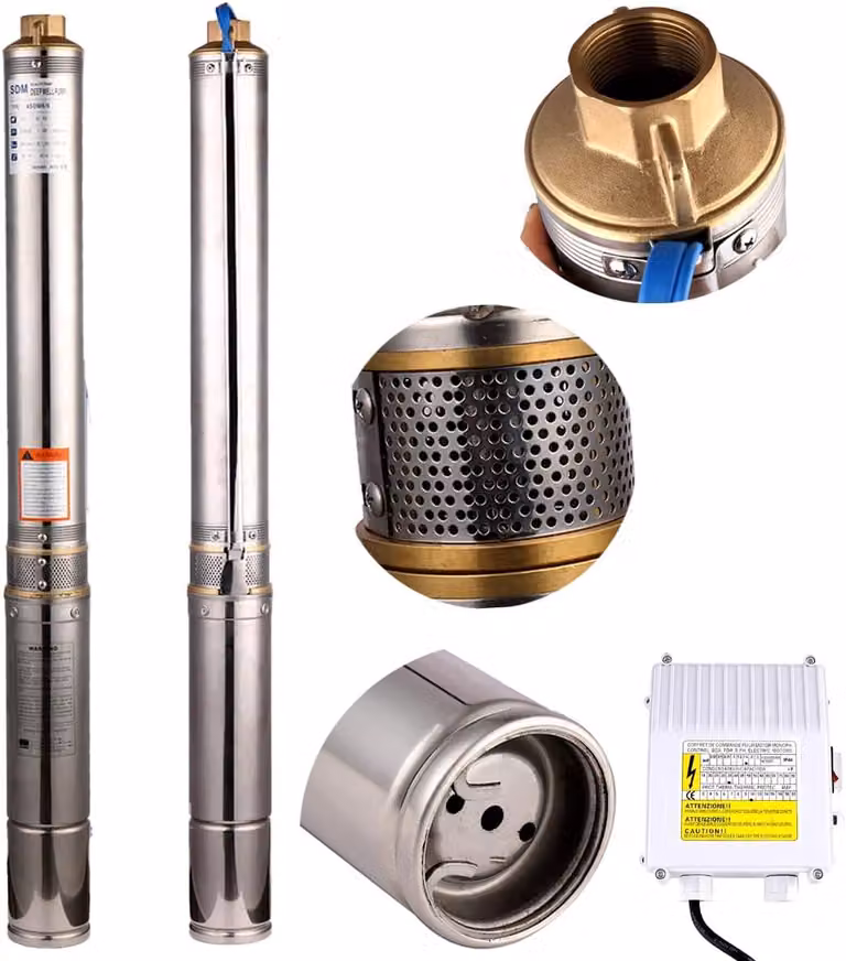 Pompa sommergibile in acciaio inossidabile, da utilizzare in pozzi profondi, con diametro di 2,5 pollici, potenza di 550 W, portata di 2800 litri/ora, ideale per giardinaggio, irrigazione o uso domestico, pompe per fontane di dimensioni ridotte con quadro