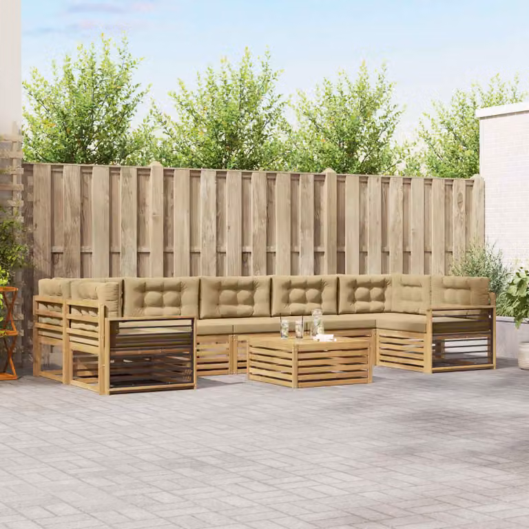 vidaXL Set di divani da esterno 8 pz in legno di acacia con tavolo da caffè, Bianco e Beige
