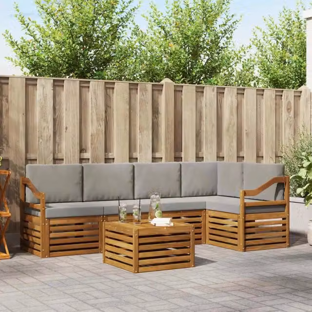 Set di divani da esterno 6 pz Grigio Naturale e Chiaro 3374866