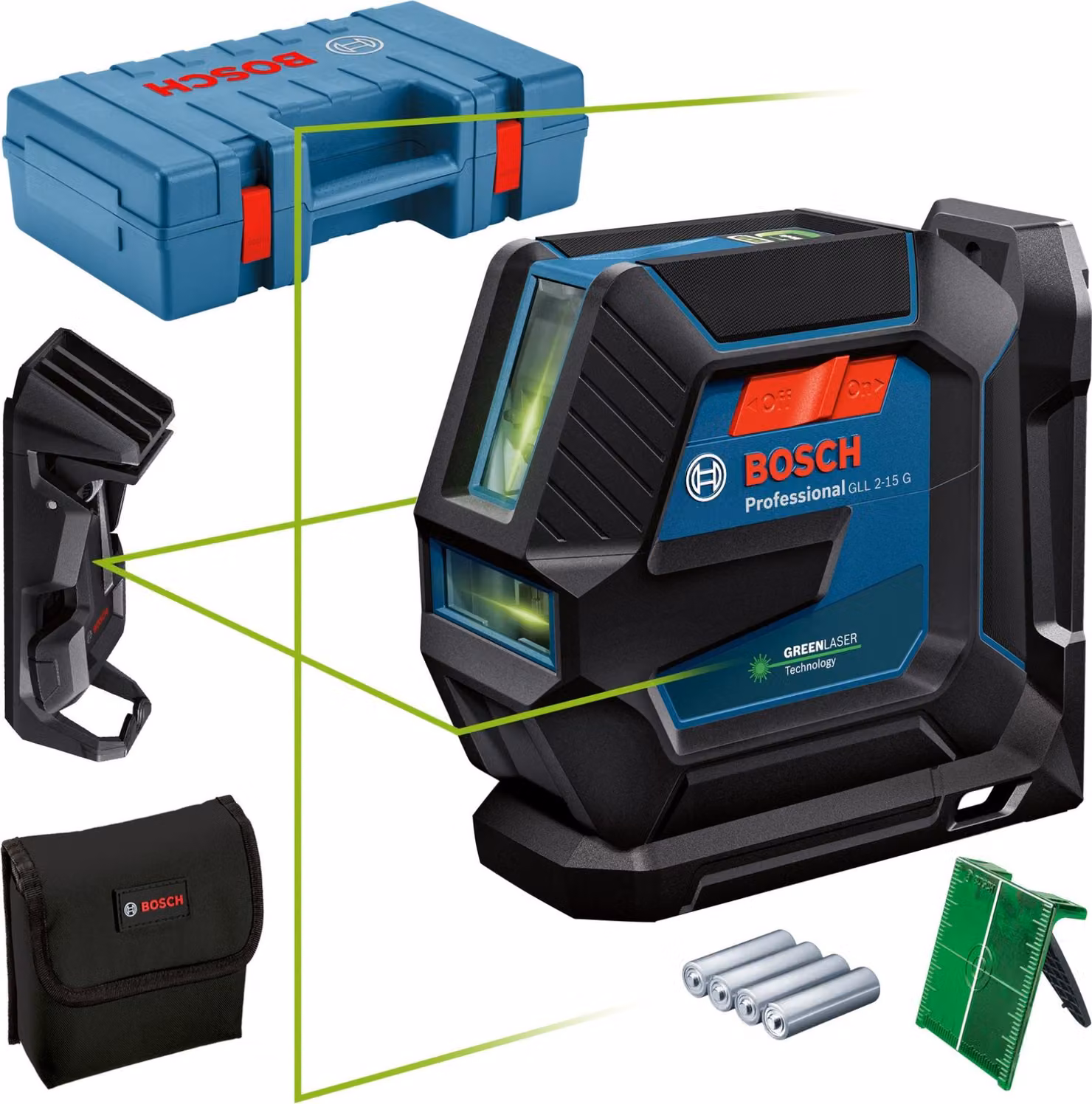 Bosch GLL 2-15 G Laser di linea professionale 15 M IP 64 verde ( 0601063W02 ) + custodia