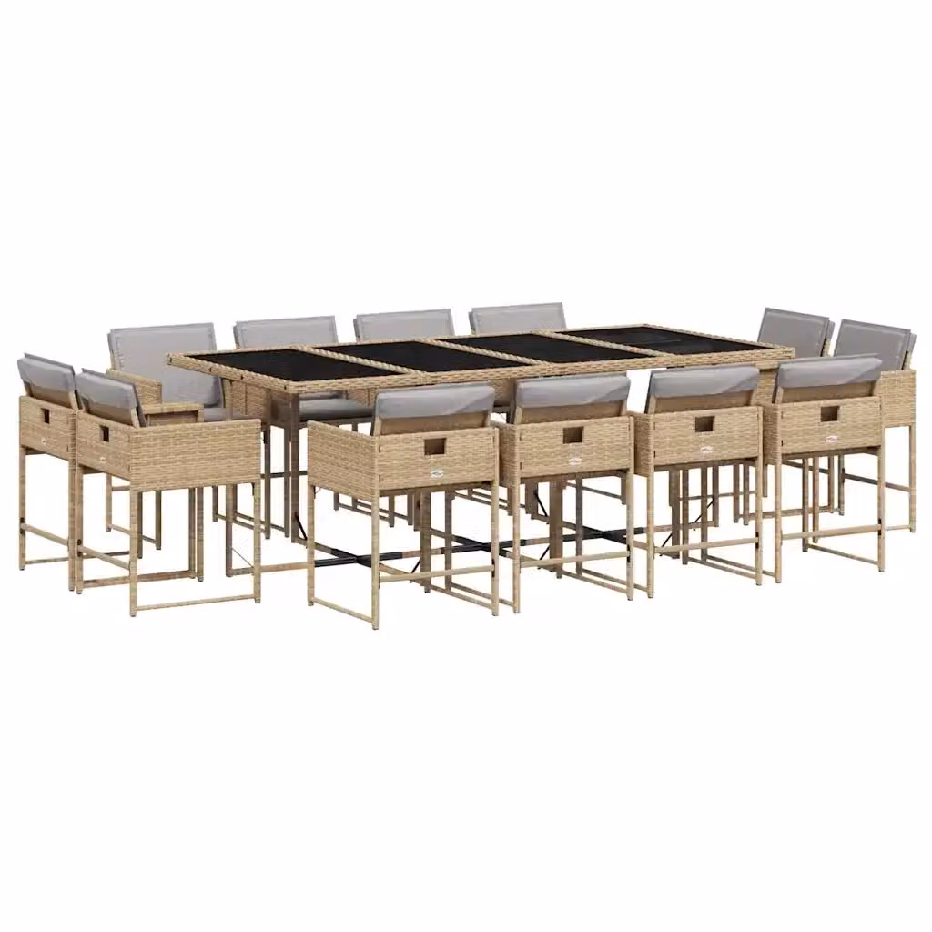 Set Pranzo da Giardino vidaXL 13 pz in Polyrattan con Cuscini Beige e Grigio e Piano in Vetro – 2