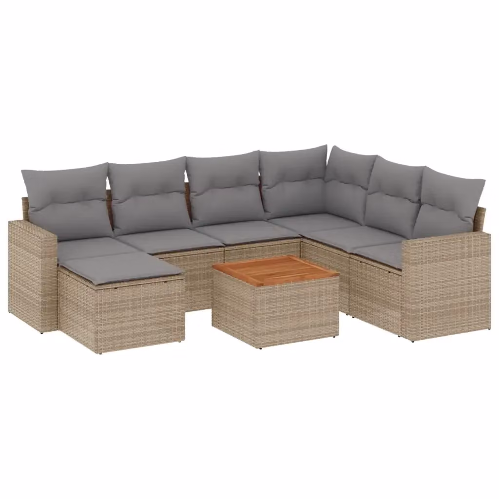 vidaXL Set Divano da Giardino 8 pz in Polyrattan con Cuscini Beige e Grigio e Tavolino da Esterno – 2