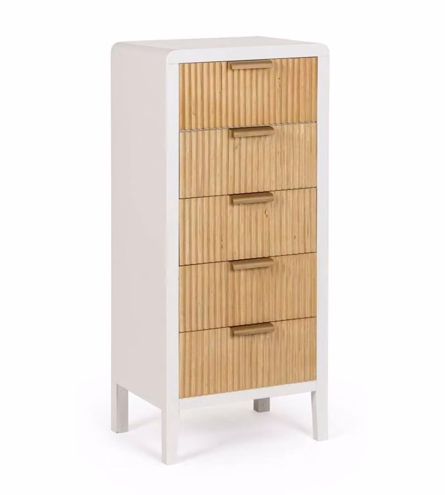 Cassettiera Bizzotto Charley con 5 cassetti Bianco e Legno Naturale L/P/H: 40 x 30 x 92 cm