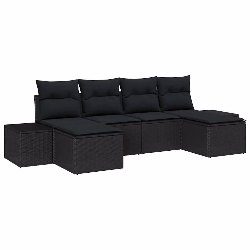 Set Divano da Giardino Moderno vidaXL in Polyrattan Nero con Cuscini Rimovibili e Struttura in Acciaio Verniciato a Polvere, 6 Pezzi – 2