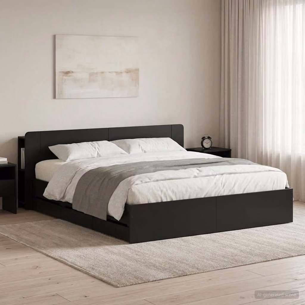 Letto moderno vidaXL con contenitore e cassetti, colore nero, L 180 x P 200 cm