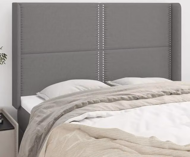 Testiera con orecchie Design Mania in tessuto grigio, L: 147 cm, P: 16 cm, H: 118/128 cm
