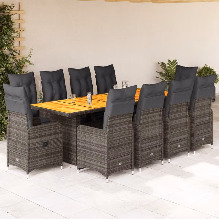 Maison Exclusive - Set da giardino bistrot 11 pezzi con cuscini grigio in polyrattan