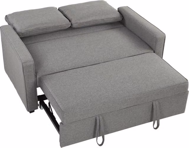 Divano Letto Click Clack 2 Posti GIORDANOSHOP in Tessuto Grigio con Cuscini e Schienale Regolabile, L/P/H: 148 x 91.5 x 86 cm, Dimensioni Letto: 140 x 200 cm