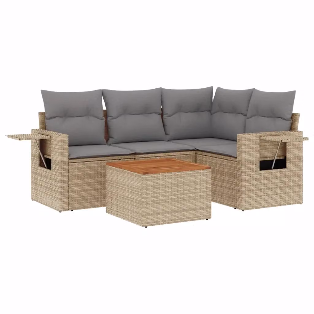 vidaXL Set Divano da Giardino a L 5 pz in Polyrattan con Cuscini Beige e Grigio – 2