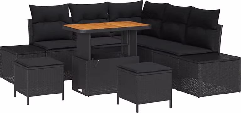 Set Divano da Giardino con cuscino 8 pcs Nero polyrattan