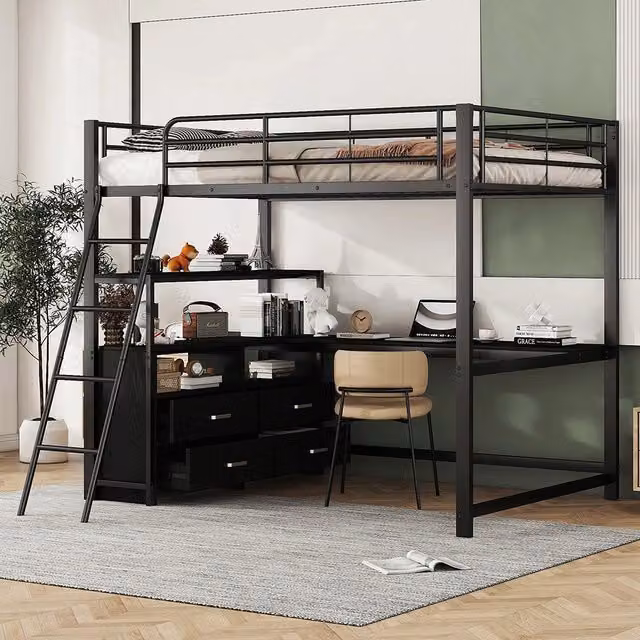 Letto mezzanino 140x200cm - Xylo - nero, scrivania a L, design moderno