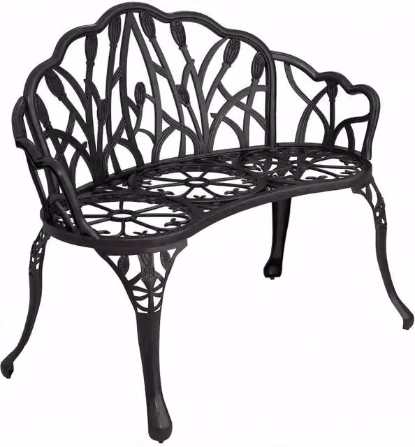 Panchina da giardino a 2 posti, in alluminio pressofuso, resistente alle intemperie, con schienale a tulipano e motivo floreale, 99 x 57 x 78 cm.