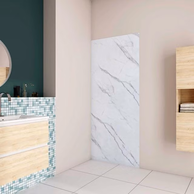 90x210 cm Pannello Doccia Realizzato in Alluminio Spessore 3mm con Profili Finitura Bianco Alba per Rivestimento Parete Bagno