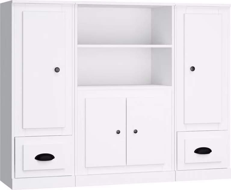 Credenze 3 pz Bianche in Legno Multistrato