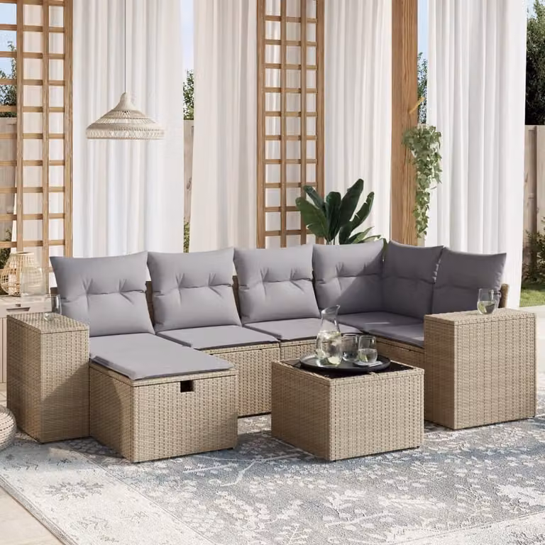 Maison Exclusive - Set Divano da Giardino 7 pz con Cuscini Beige Misto Polyrattan