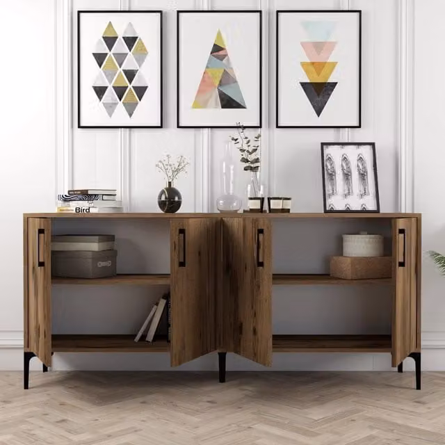 Madia Pollein, Credenza 2 Ripiani, 180x35x78h cm Marrone Noce