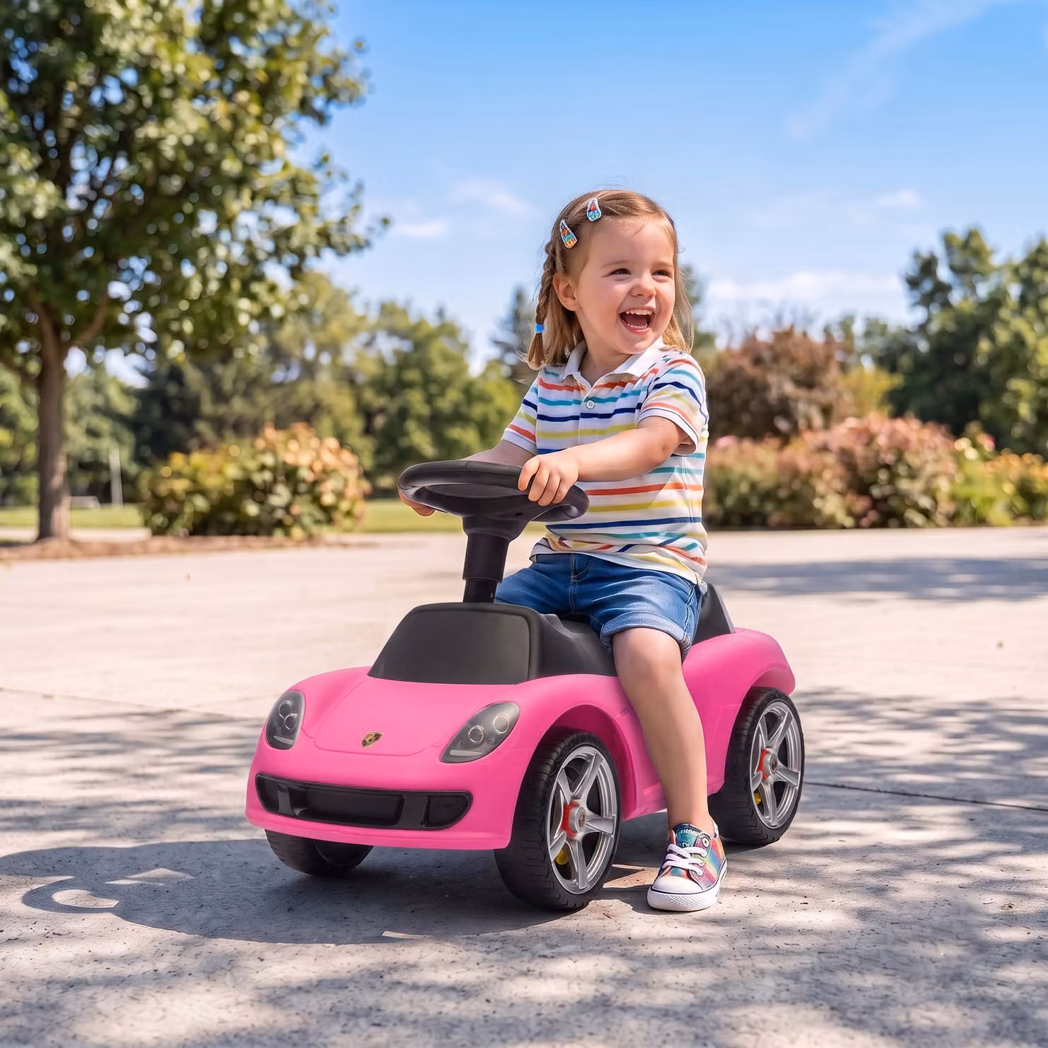 Auto cavalcabile Porsche AIYAPLAY per bambini da 18 mesi a 3 anni con clacson, luci e suoni, Rosa – 2