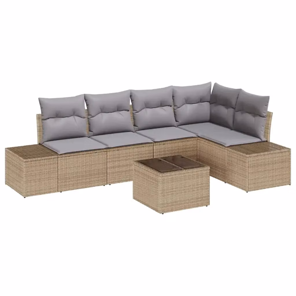 Set Divano da Giardino a L vidaXL 6 Pezzi Beige con Cuscini e Tavolino in Polyrattan e Acciaio – 2