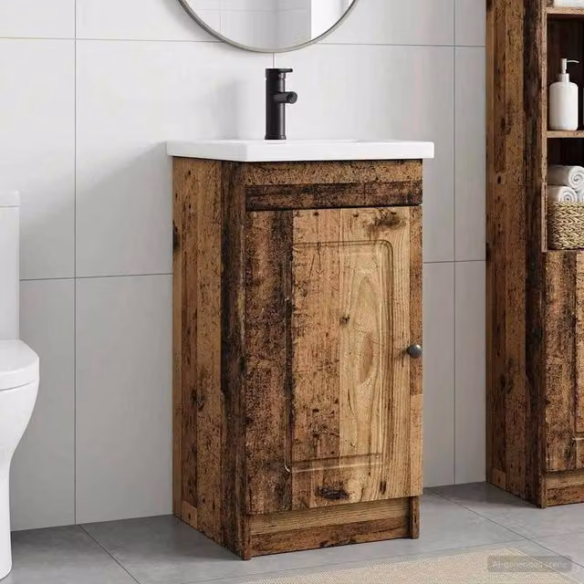 Mobile da bagno con lavabo vidaXL in legno marrone con ante a battente e ripiani interni L/P/H: 42 x 40 x 84,5 cm