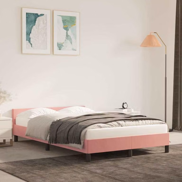 Giroletto con testiera vidaXL in velluto rosa, L/P/H: 200 x 120 x 126 cm
