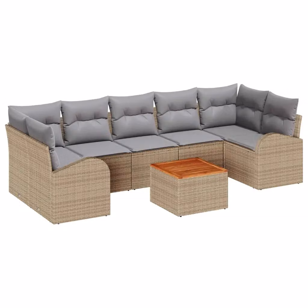 vidaXL Set Divano da Giardino a L con Tavolino da Caffè 8 pz Beige e Grigio in Polyrattan e Legno di Acacia – 2