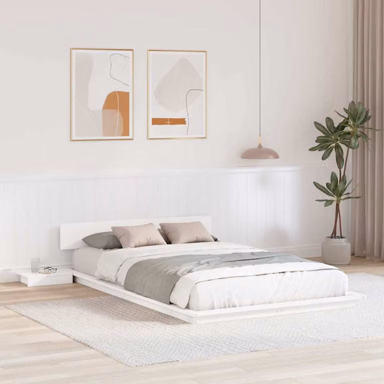 Struttura del letto moderna vidaXL in legno di pino laccato bianco L/P/H: 200 x 120 x 209 cm