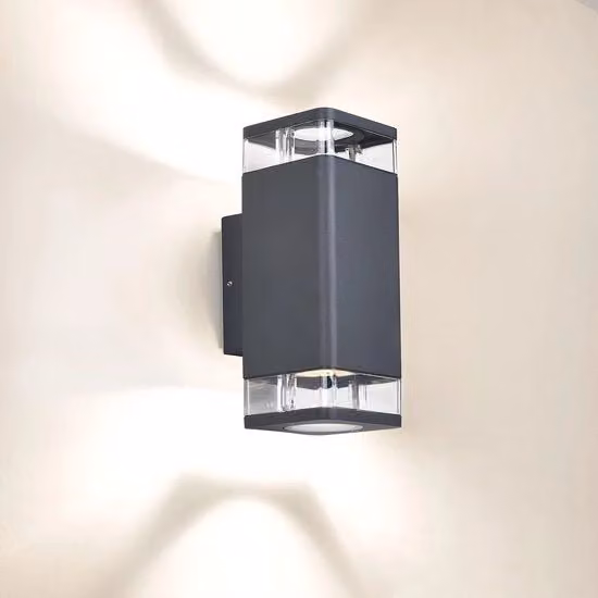 Lampada da Parete Esterna Doppia Regolabile in Metallo IP54 per Giardino, Colore Nero o Grigio, Attacco GU10 Max 35W