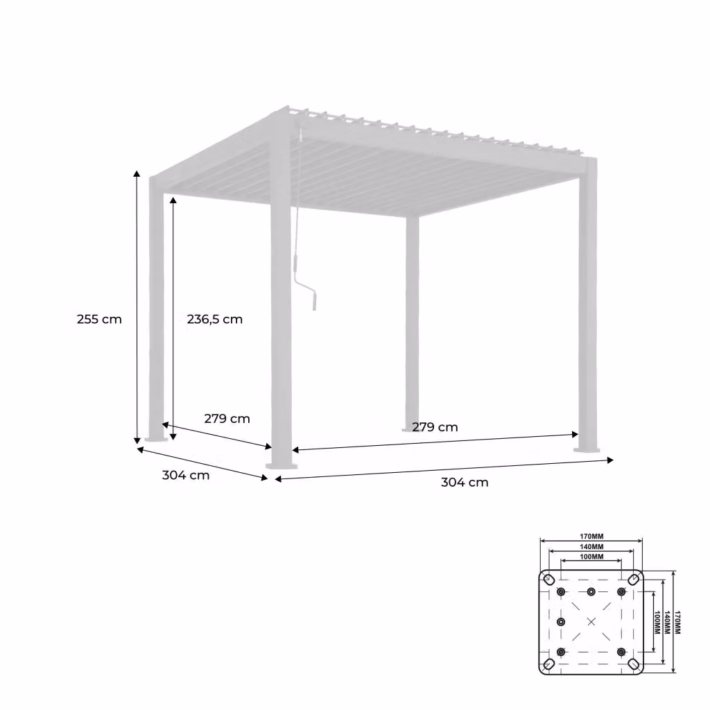 Pergola bioclimatica Sweeek in alluminio color antracite con lamelle orientabili L: 301 cm, P: 301 cm, H: 250 cm – 2