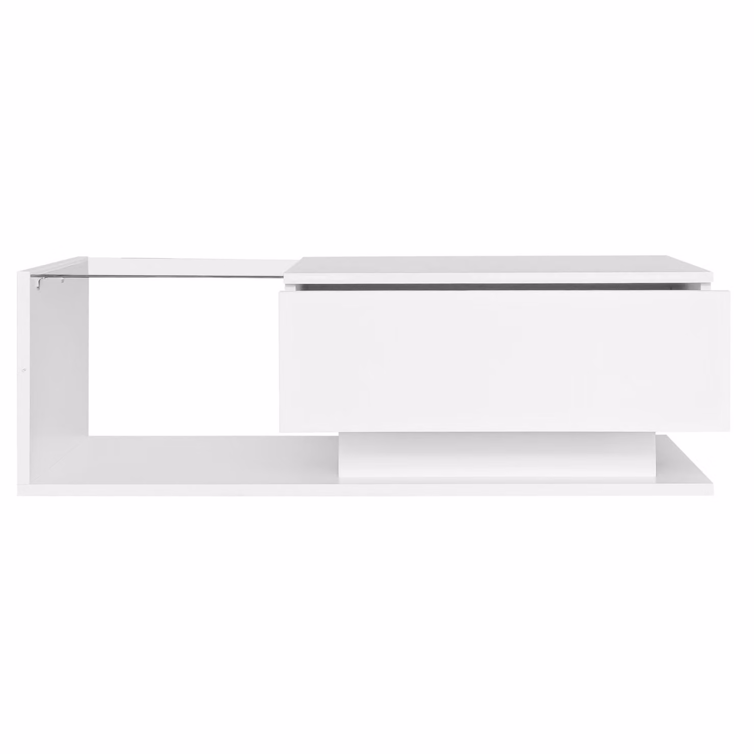 Tavolino da salotto moderno Aosom con illuminazione LED, piano in vetro e cassetto, bianco lucido, L: 100 cm, P: 50 cm, H: 32 cm – 2