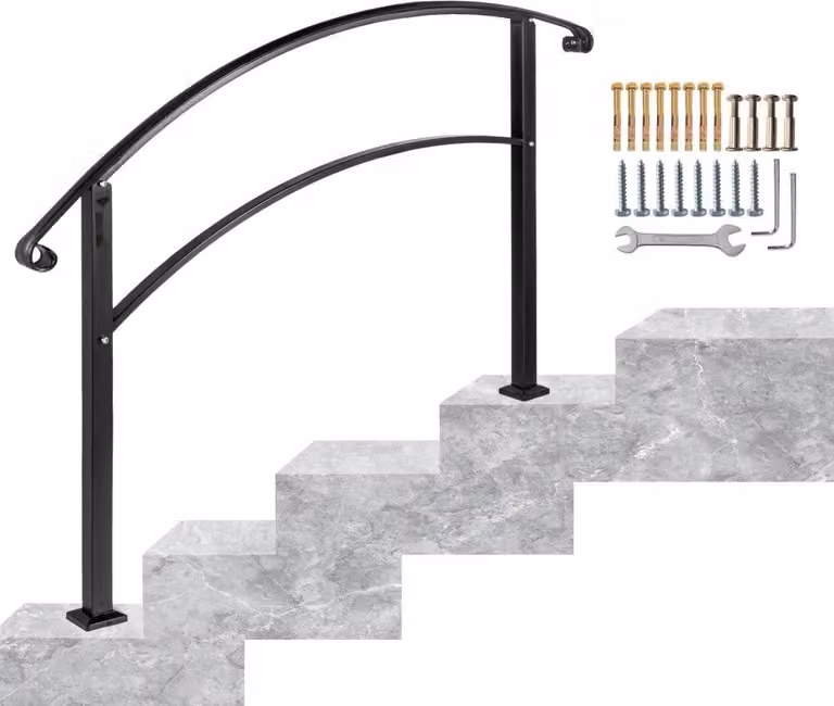 Elegante corrimano regolabile per scale 4FT - Ferro nero per 3-4 gradini - Robusto ed elegante - Decorazione perfetta per la vostra casa