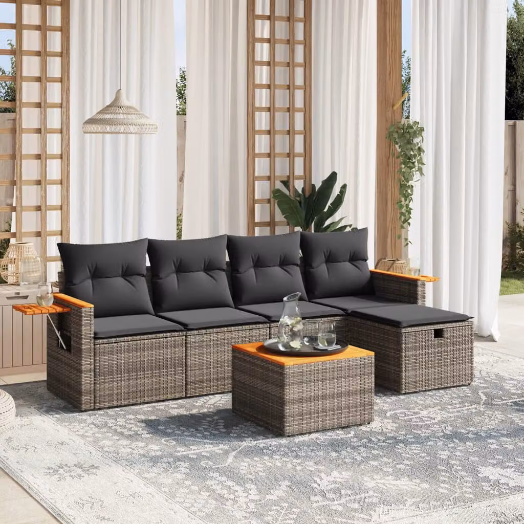 vidaXL Set Divano da Giardino a L 6 pz con Cuscini Grigio in Polyrattan e Struttura in Acciaio – 1