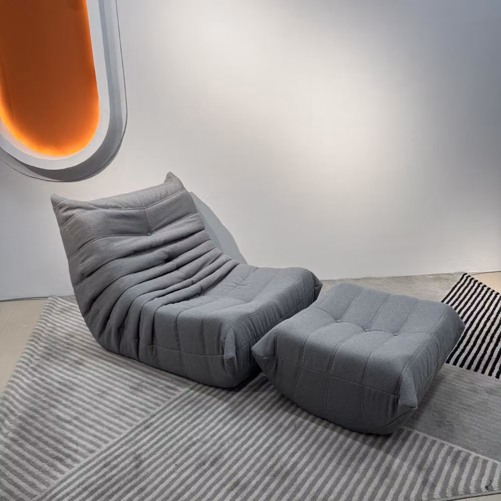 Divano singolo relax poltrona chill chair con sgabello grigio