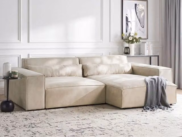 Divano angolare modulare a 2 posti a sinistra Divano componibile in velluto beige con gambe nere Soggiorno moderno