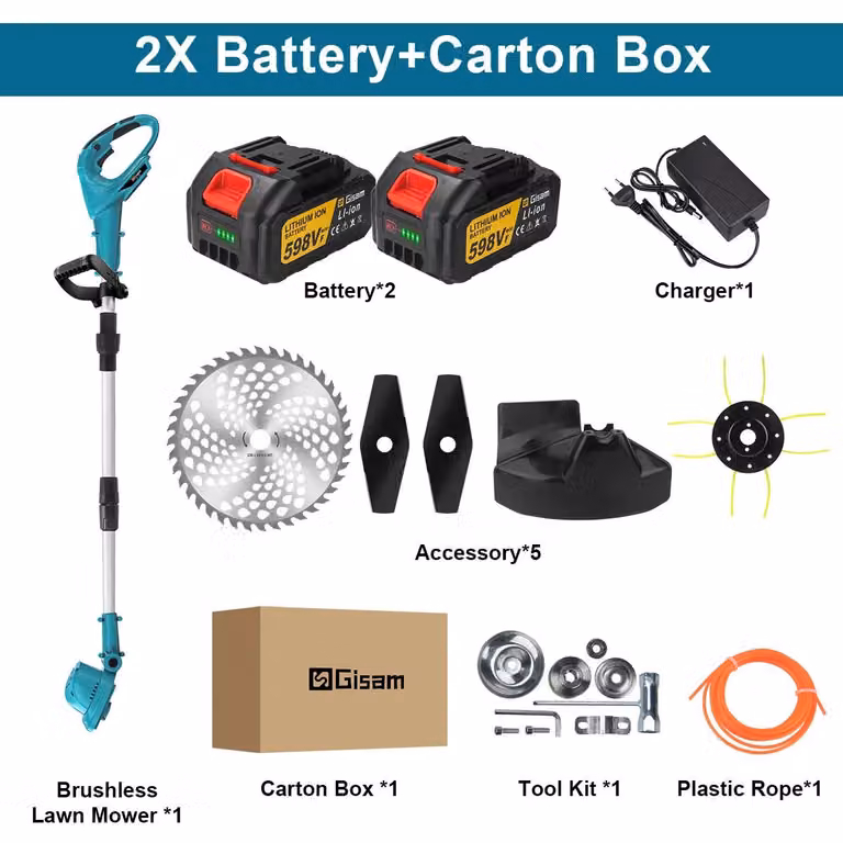 Tagliaerba elettrico - Tagliaerba a batteria - Larghezza di taglio: 23 cm - Motore brushless da 36000 giri/min - Manico telescopico regolabile in altezza - Compatibile con batterie Makita da 18V - Include 2 batterie